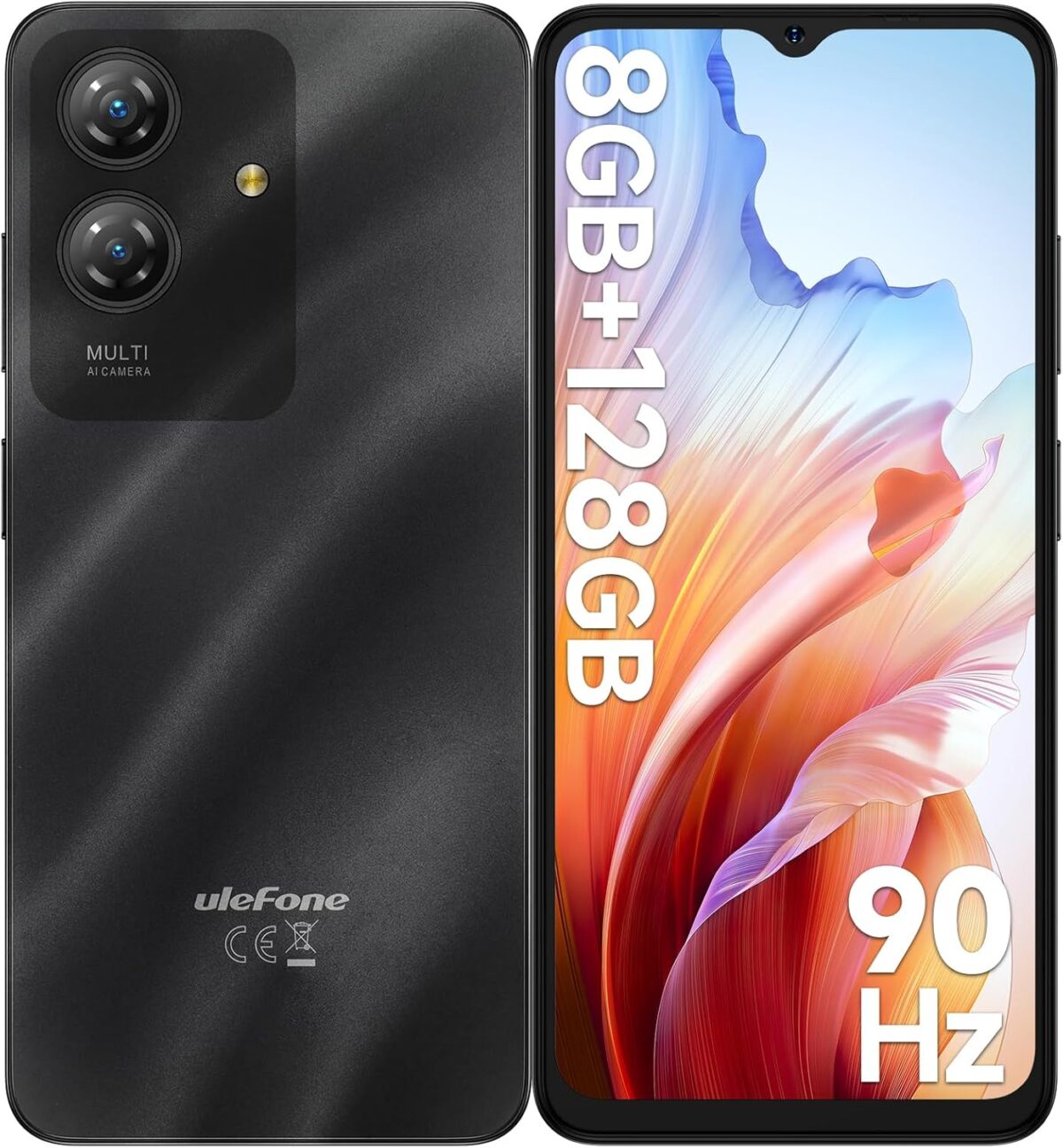 Ulefone Note 21 Cell Phone 2025 Android 14 8GB + 128GB/1TB SD, Octa Core 6.56″ HD+ 2.5D 90Hz, 13P + 8MP Camera 5000mAh Smartphone, 4G Dual SIM Fingerprint + Face ID GPS OTG Phones Unlocked- Black