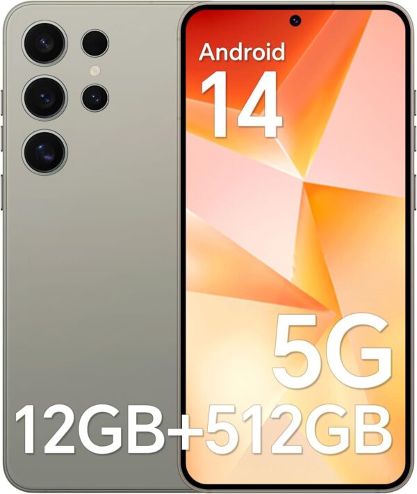 Unlocked Cell Phone F24 Ultra, 5G Dual SIM Android 14 Smartphone, Snapdragon 888, 12GB+512GB, 6.8” Cell Phone 3040 * 1440 HD Screen, 6800mAh Battery, 48MP+108MP Camera Mobile Phone Grey