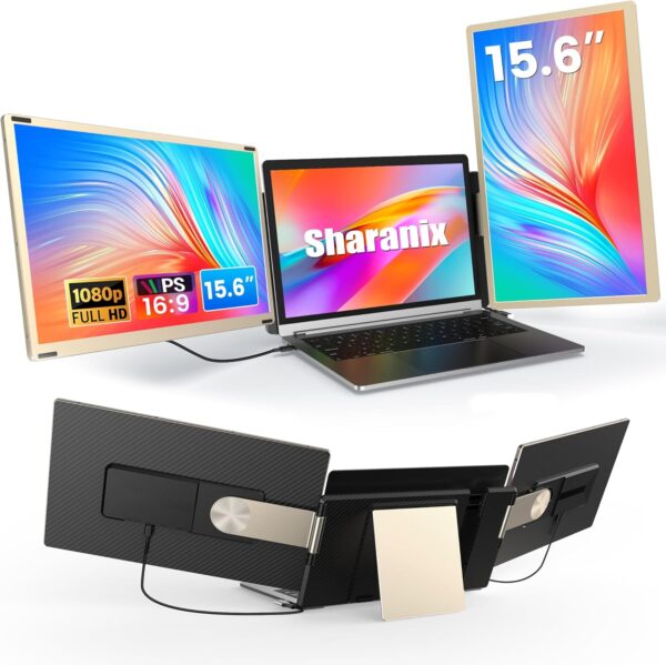 Updated Laptop Screen Extender,15.6″ Portable Triple Monitor for Laptop up to 17.3″ with IPS FHD 1080P Display, Detachable Laptop Extended Monitor Compatible with Mac, Wins, Dex, Chrome