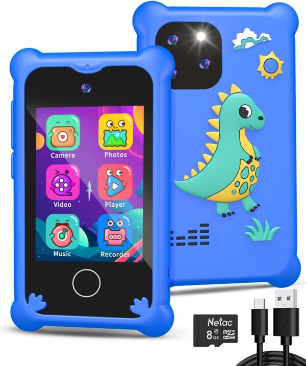 Upgrade Kids Phone Toys for 3 4 5 6 Year Old Girls and Boys, Toddler Emulated Touchscreen Smartphone with No Calls, No Internet, Christmas Birthday Gifts for Kids Ages 3-8 (Blue)