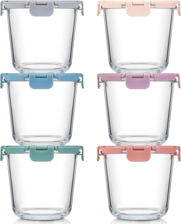 Upgraded Lid​​ – 3 Cup Glass Meal Prep Containers with Lids, 6 SET Food Storage Jars for Meal Oats Salad Soup Fruit Snack Yogurt – Microwave, Oven, Freezer & Dishwasher Safe, BPA Free, Morandi Color
