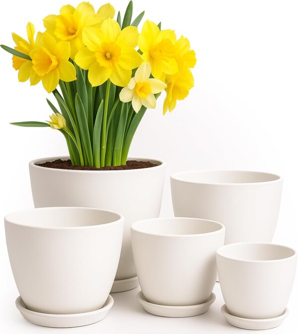 Utopia Home – Plant Pots Indoor with Drainage – 7/6.6/6/5.3/4.8 Inches Flower Pots for Indoor Planter – 5 Pack Plastic Planters – Ideal for Stocking Stuffers or Home, Office Room Plant Decor – White