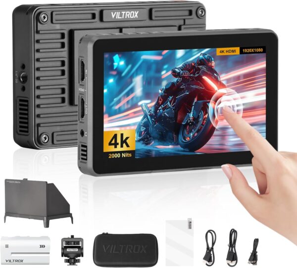 VILTROX DC-X3 6″ Camera Field Monitors DCX3 for DSLR Touchscreen External Monitor 4k 2000nits X3 Monitor for Sony Canon Nikon 3D LUT 1920×1080 IPS with Sunshield 2200 MAh Battery