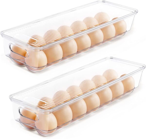 Vtopmart Egg Container Holders for Refrigerator – Clear Stackable Trays for 14 Eggs, Plastic Storage Bins for Fridge Organization (2 Pack)