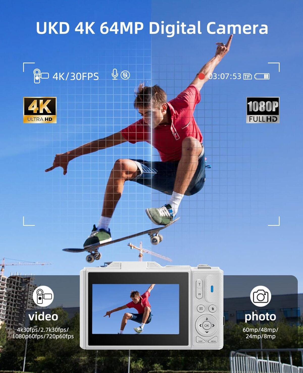WGM Point and Shoot Digital Cameras Portable Camera FHD 64MP 4K Digital Camera with 16X Zoom Anti Shake with Flip Screen WGM Point and Shoot Digital Cameras Portable Camera FHD 64MP 4K Digital Camera with 16X Zoom Anti-Shake with Flip Screen
