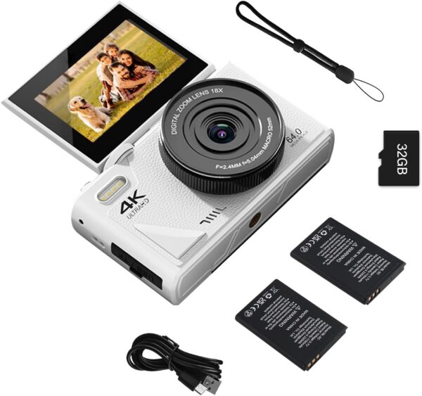 WGM Point and Shoot Digital Cameras Portable Camera FHD 64MP 4K Digital Camera with 16X Zoom Anti-Shake with Flip Screen WGM Point and Shoot Digital Cameras Portable Camera FHD 64MP 4K Digital Camera with 16X Zoom Anti-Shake with Flip Screen