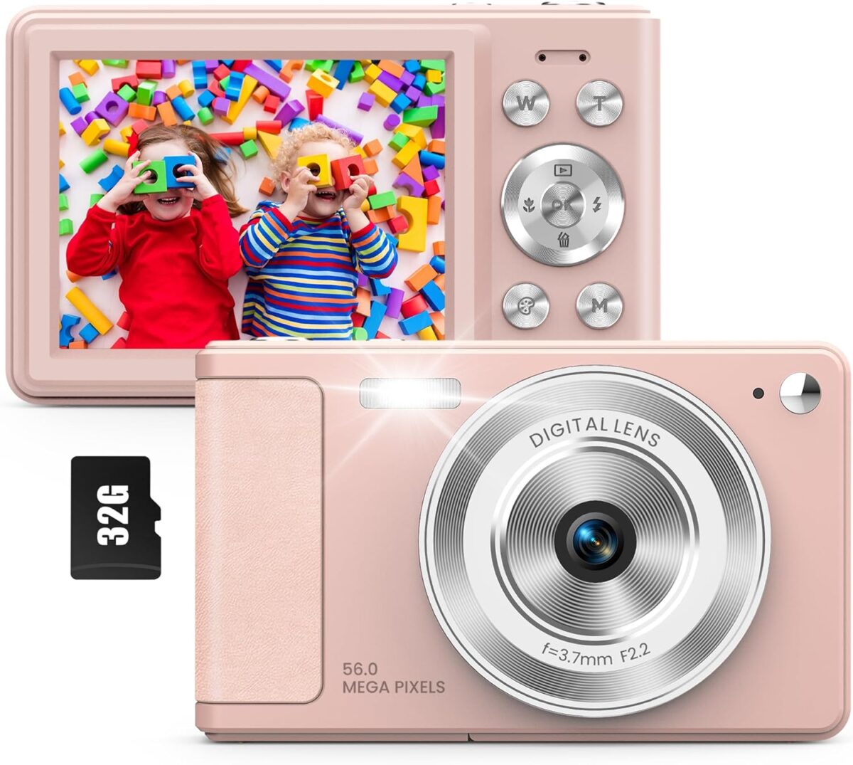 WONNIE Digital Camera 56MP, FHD 1080P Point & Shoot Camera with 32GB SD Card, 2 Batteries, and Lanyard, Ideal for Kids & Teens, Suitable Gift for Girls