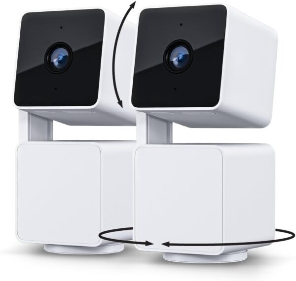 WYZE Cam Pan v3 Indoor/Outdoor IP65-Rated 1080p Pan/Tilt/Zoom Wi-Fi Smart Home Security Camera with Color Night Vision, 2-Way Audio, Compatible with Alexa & Google Assistant, White, 2-Pack