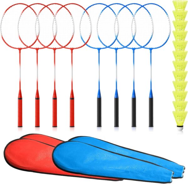 Woanger 8 Pieces Badminton Rackets Set with 12 Badminton and 4 Carrying Bag, Shuttlecocks Lightweight Ball Racquets Equipment Set for Adults and Teenagers
