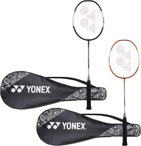 YONEX ZR 100 Light Aluminium Badminton Racquet with Full Cover (Black & Black, Made in India) Set of 2