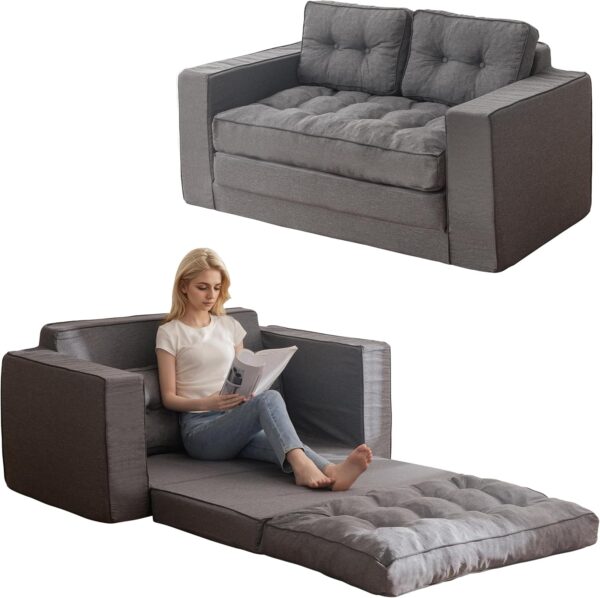 YOSHOOT Loveseat Sleeper Sofa,55″ Convertible Sofa Bed Couch Futon Couches for Living Room,3-in-1 Pull Out Floor Couch with Reclining Backrest and Pillows
