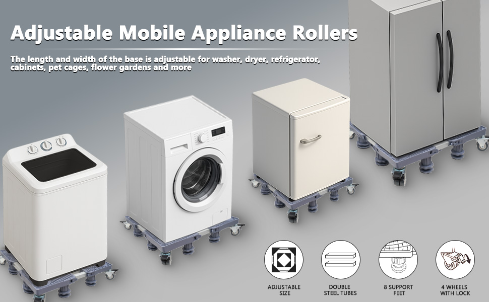 Adjustable mobile appliance rollers