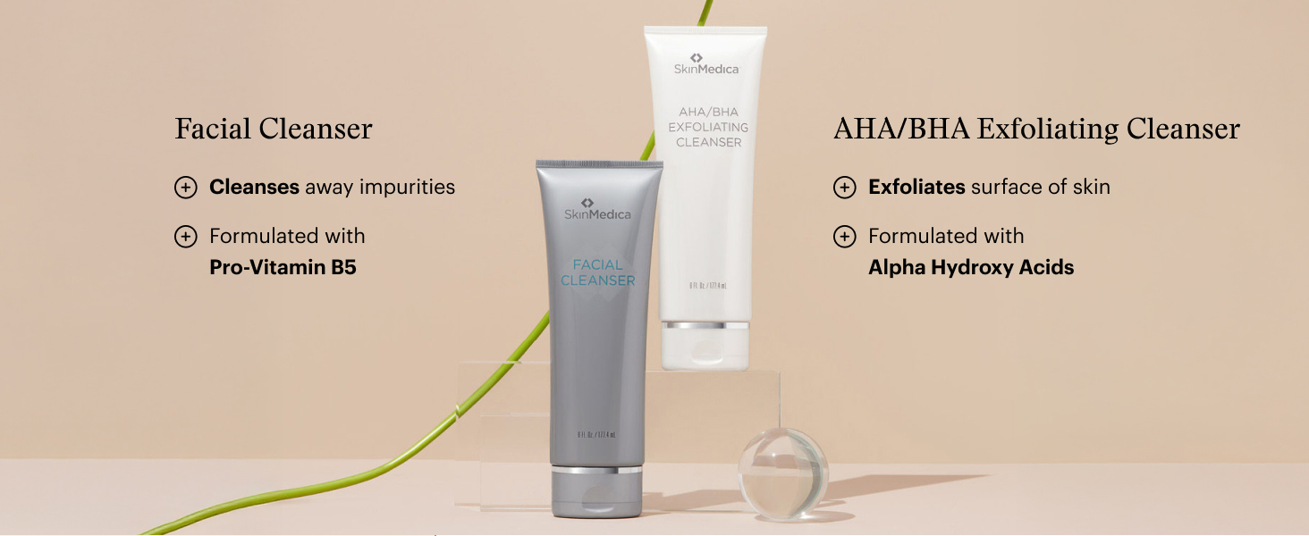 skinmedica facial cleanser cleanses away impurities, aha/bha cleanser exfoliates