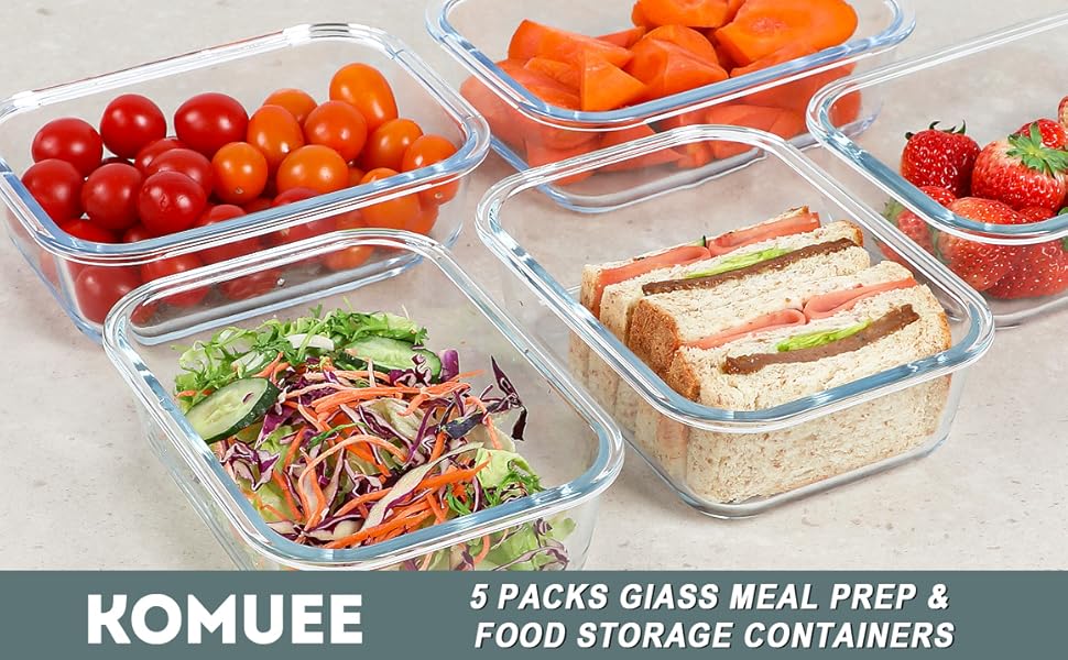5-pack glass meal prep & food storage containers
