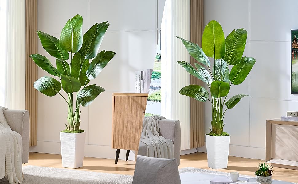 Lifelike Bird of Paradise Silk Artificial Plant Faux Banana Leaf Tree for Home Decor