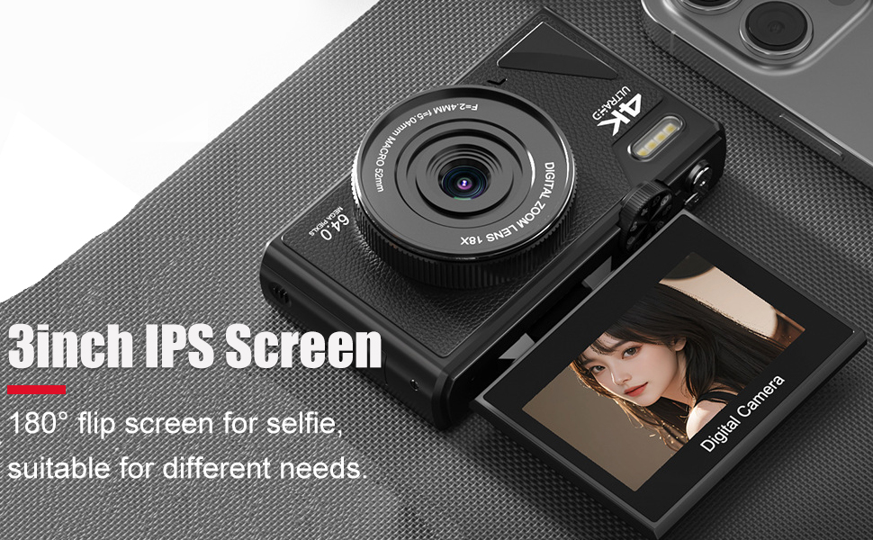 Digital Camera4K Digital CameraCompact CameraPortable Digital CameraFlip Screen Digital CameraRetro 