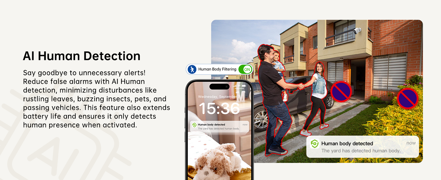 wifi security camera outdoor wireless battery AI human body detection alerts