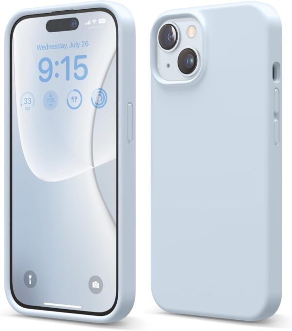 elago Compatible with iPhone 15 Case, Liquid Silicone Case, Full Body Protective Cover, Shockproof, Slim Design, Anti-Scratch Soft Microfiber Lining, 6.1 inch (Light Blue)