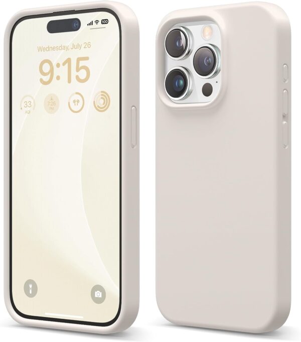 elago Liquid Silicone Case Compatible with iPhone 15 Pro Case, Premium Silicone, Full Body Protective Case [4-Layer Shockproof Structure], Soft Microfiber Lining Stone