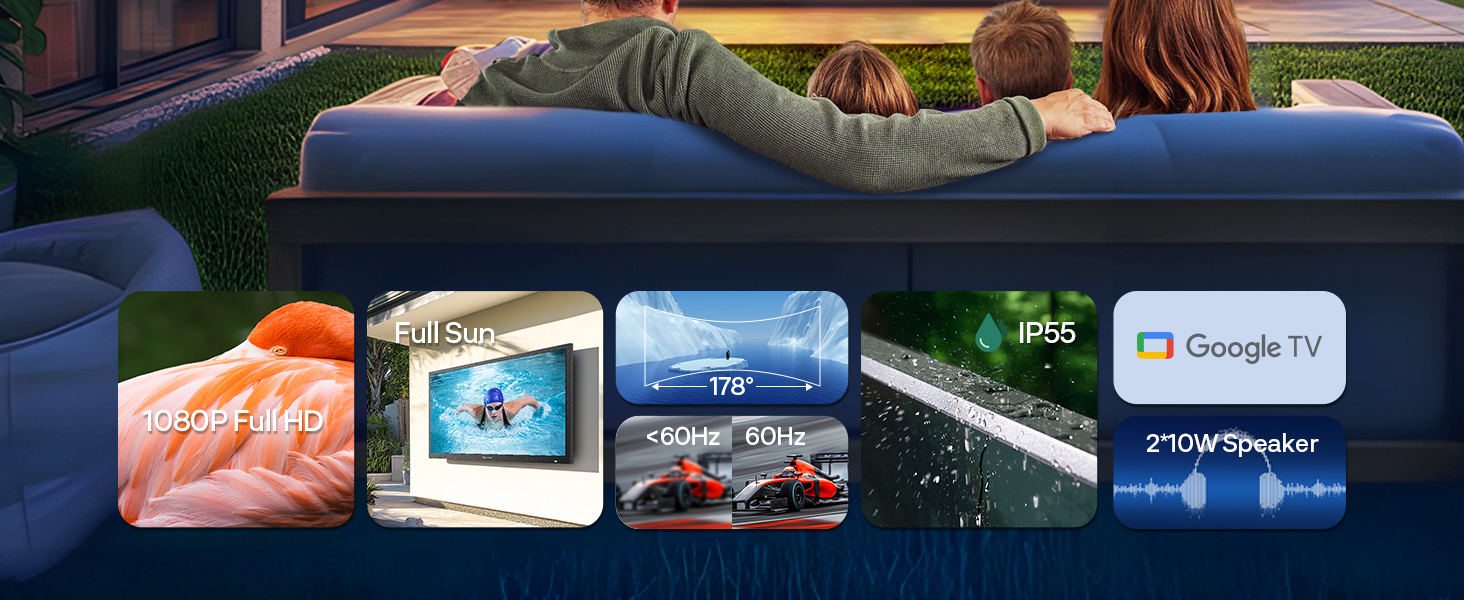 32 inch Full Sun Outdoor TV Bright and perfect for any spot! Full HD IP55 waterproof weatherproof