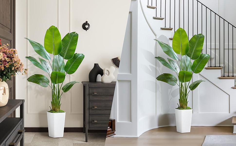 Lifelike Bird of Paradise Silk Artificial Plant Faux Banana Leaf Tree for Home Decor