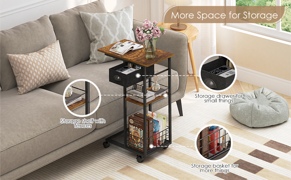 bedside table with wheels