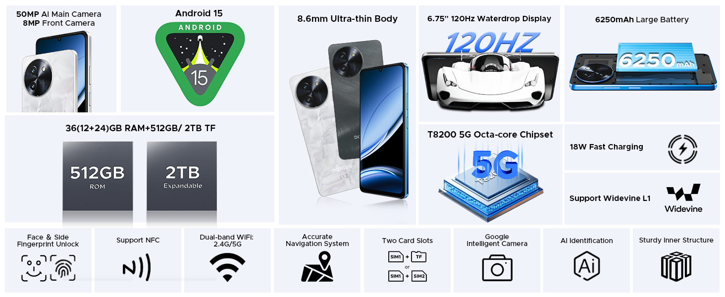 doogee note 59 pro+ unlocked 5g android15 phones phone unlock mobile phones  phones smart cell dual 