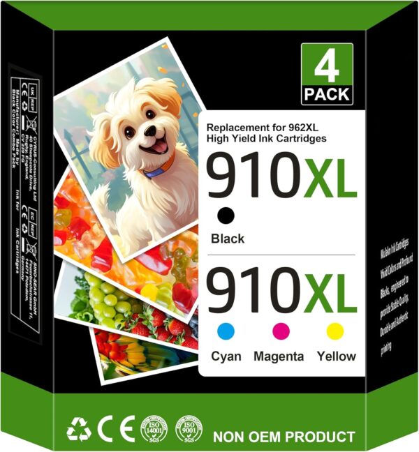 for 910 XL 910XL Ink Cartridges Combo Pack Compatible for HP 910 XL Ink Compatible with HP Pro 8010 8015 8018 8020 8022 8025 8028 8035 8030 Printer 4 Pack