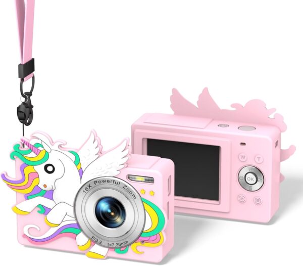 for CAMKORY DC403 Digital Camera Silicone Case, Kawaii Cute Unicorn Anime Soft Skin Cover for Lecran DC403 Camera, Shock/Scratch Proof Protective Case for Girl/Girly with Lanyard (Pink)
