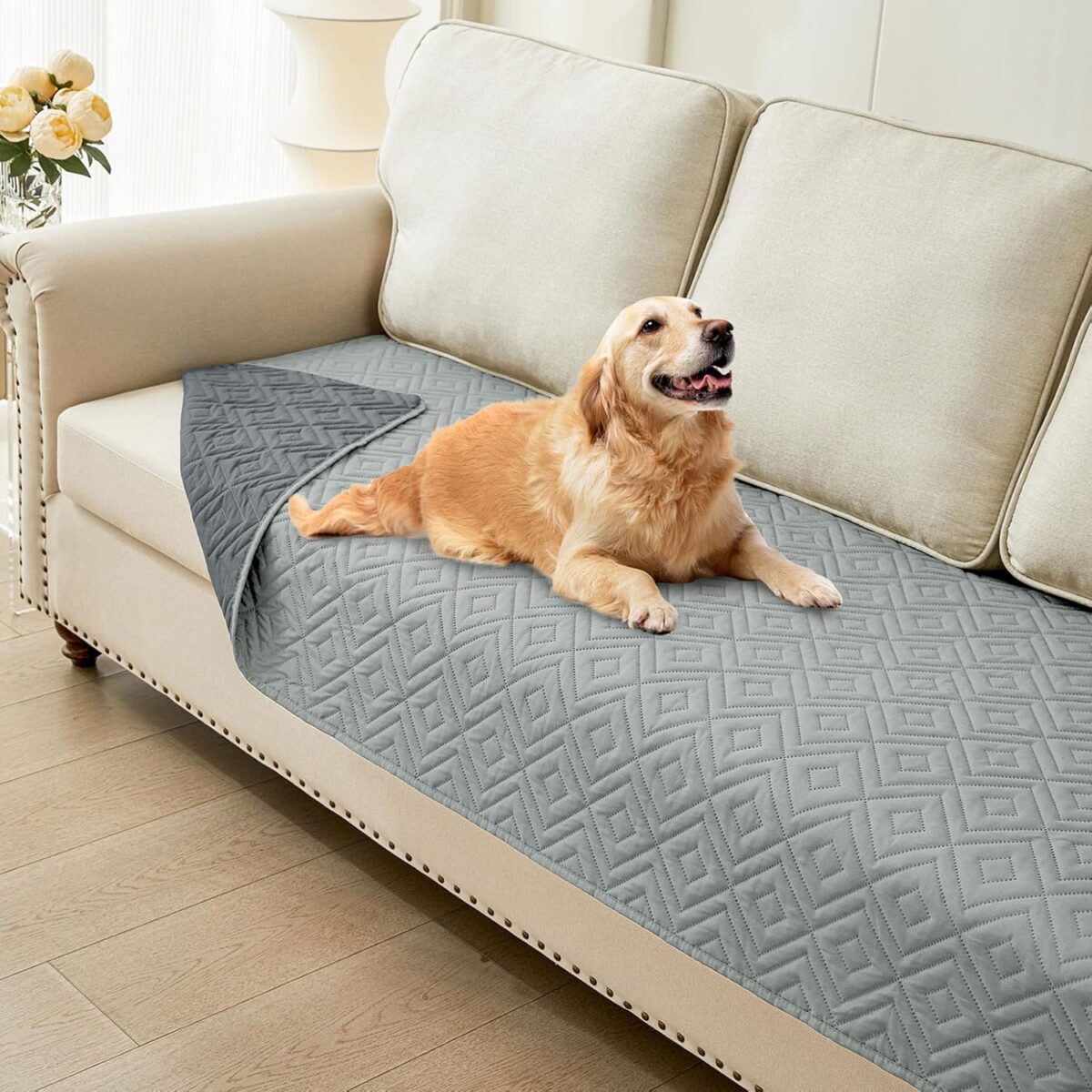 hyha Waterproof Dog Blanket, Soft Pet Bed Blankets, Waterproof Sofa Couch Cover for Dogs Washable, Reversible Pet Couch Covers for Sofa Furniture (30×70 Inch, Grey/Dark Grey)