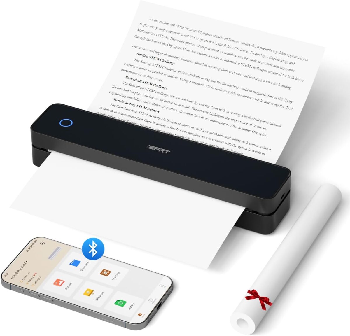 iDPRT Portable Thermal Printer, MT610 Pro Wireless for Travel, 300 DPI Bluetooth Inkless Printer Support 8.5″ X 11″ US Letter& A4&A5 Thermal Paper for Home, Compatible with iOS, Android, Laptop, Black