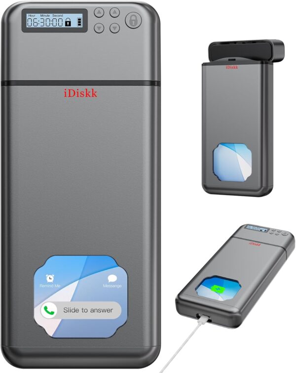 iDiskk Metal Phone Lock Box, Cellphone Locker Box with Timer to Help Kids,Students, Adults Focus Back,Mobile Phone Addiction,Portable Smartphone Jail Storage for Sumsung/Google/iPhone-Grey