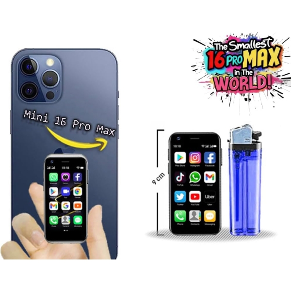 iLight Mini Smartphone 16 Pro Max – World’s Smallest 16Pro Android Mobile Phone 4G LTE Super Small Little 3″ Touch Screen. Unlocked Great for Kids Teens. 2GB RAM / 16GB ROM Tiny Pocket iPhone 16 Plus