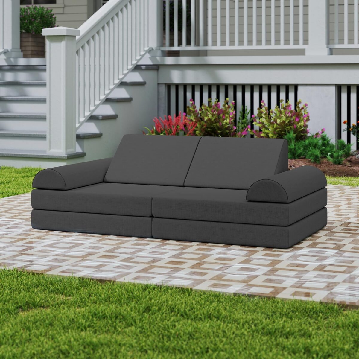 jela Kids Couch, Waterproof Kids Modular Sofa for Outdoor & Indoor, UV Resistant Child Sectional Sofa, Foam Play Couch Playhouse Play Set for Children Adults (Darkgray)