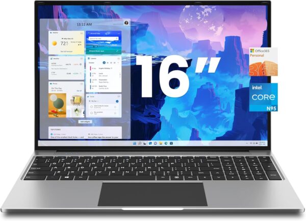 jumper 16 Inch Laptop, 4-Core N95 Processor, Up to 3.4Ghz, 16GB RAM, 640GB Storage,1200p FHD IPS Display, Windows 11 Computer, Office 365 1-Year Subscription, WiFi-6, 38Wh Battery.