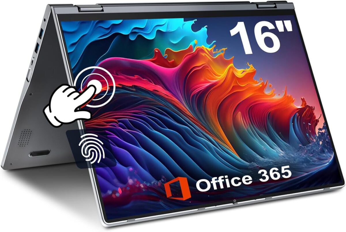 jumper 2 in 1 Laptop, 16 inch Convertible Laptop Computer with IPS FHD 360 Degree Touchscreen, 640GB Storage, 16GB RAM, Fingerprint Reader, Backlit Keyboard, Celeron N5095, 53.2WH, WiFi 6